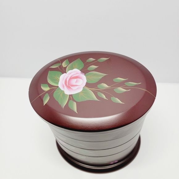 Jewelry Box Organizer 5 Tier Oval Wooden Swivel Tower Hand Painted Floral - Picture 9 of 16